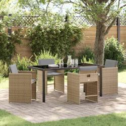 Ensemble de salle &agrave; manger pour jardin 5 pcs Beige polyrotin