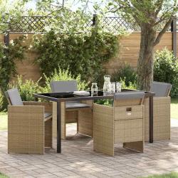 Ensemble de salle &agrave; manger pour jardin 5 pcs Beige polyrotin