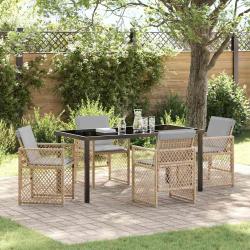 Ensemble de salle &agrave; manger pour jardin 5 pcs Beige polyrotin