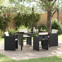 Ensemble de salle &agrave; manger pour jardin 5 pcs Noir polyrotin