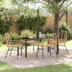 Ensemble de salle &agrave; manger pour jardin 5 pcs Marron polyrotin