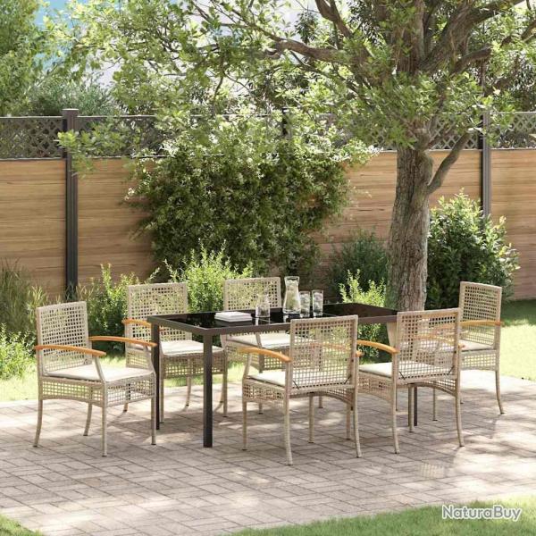 Ensemble de salle � manger pour jardin 7 pcs Beige et Noir