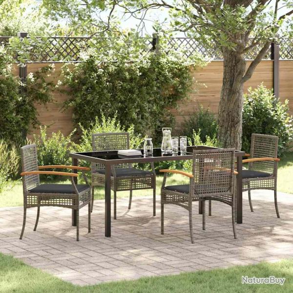 Ensemble de salle � manger pour jardin 5 pcs Gris et Noir Rotin