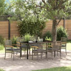 Ensemble de salle &agrave; manger pour jardin 7 pcs Gris et Noir Rotin