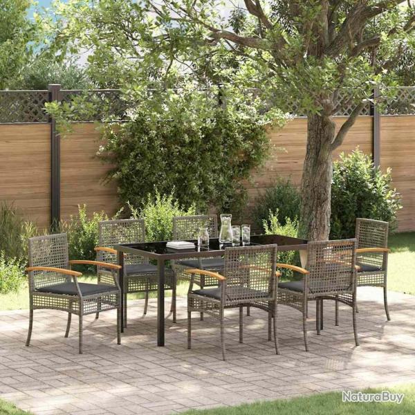 Ensemble de salle � manger pour jardin 7 pcs Gris et Noir Rotin
