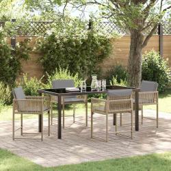 Ensemble de salle &agrave; manger pour jardin 5 pcs Beige polyrotin