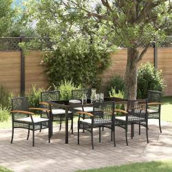 Ensemble de salle &agrave; manger pour jardin 7 pcs Noir Rotin