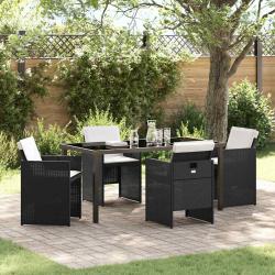 Ensemble de salle &agrave; manger pour jardin 5 pcs Noir polyrotin