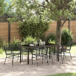 Ensemble de salle &agrave; manger pour jardin 7 pcs Noir polyrotin