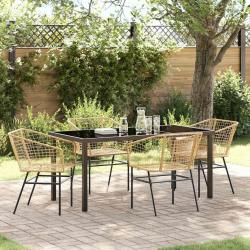 Ensemble de salle &agrave; manger pour jardin 5 pcs Marron polyrotin