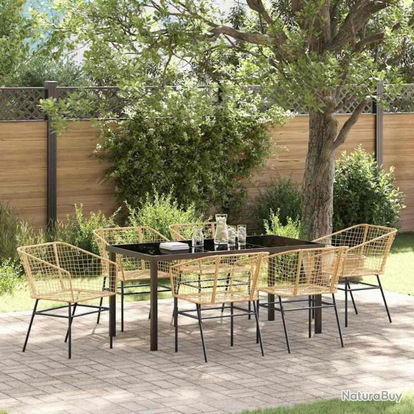 Ensemble de salle � manger pour jardin 7 pcs Marron polyrotin