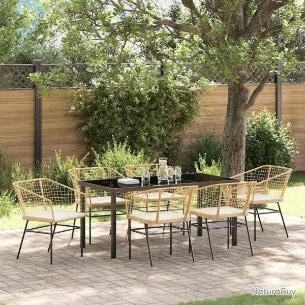 Ensemble de salle � manger pour jardin 7 pcs Marron polyrotin