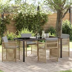 Ensemble de salle &agrave; manger pour jardin 5 pcs Beige polyrotin