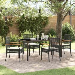 Ensemble de salle &agrave; manger pour jardin 5 pcs Noir Rotin