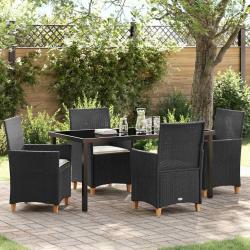 Ensemble de salle &agrave; manger pour jardin 5 pcs Noir polyrotin