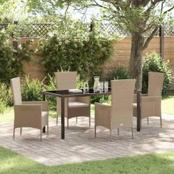 Ensemble de salle &agrave; manger pour jardin 5 pcs Beige polyrotin