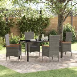 Ensemble de salle &agrave; manger pour jardin avec coussin 5 pcs Gris