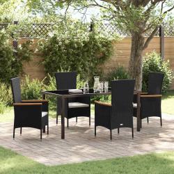 Ensemble de salle &agrave; manger pour jardin avec coussin 5 pcs Noir