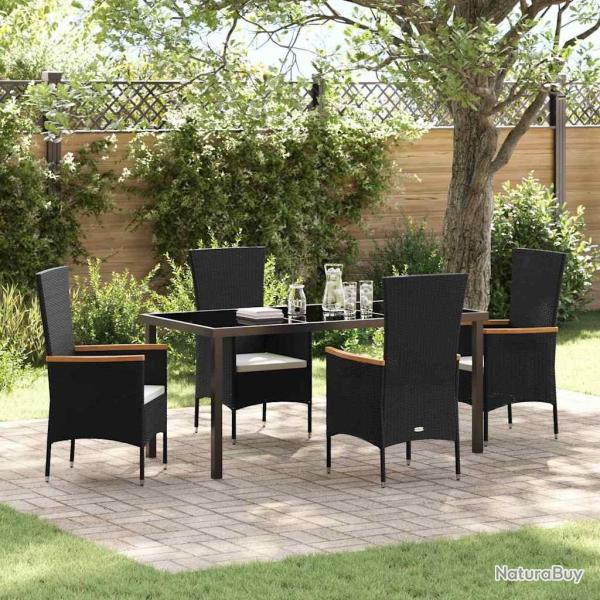Ensemble de salle � manger pour jardin avec coussin 5 pcs Noir
