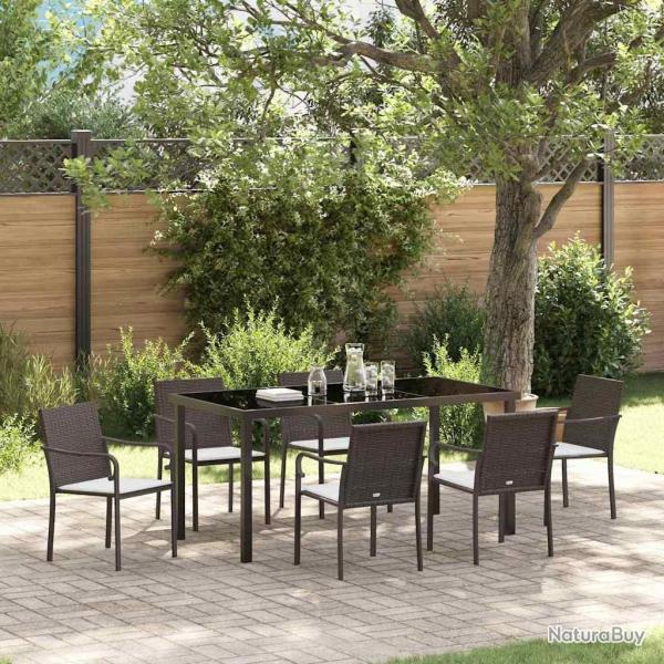 Ensemble de salle � manger pour jardin 7 pcs Marron et Noir