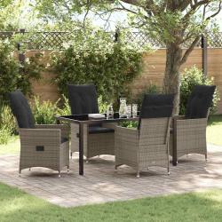 Ensemble de salle &agrave; manger pour jardin 5 pcs Gris polyrotin