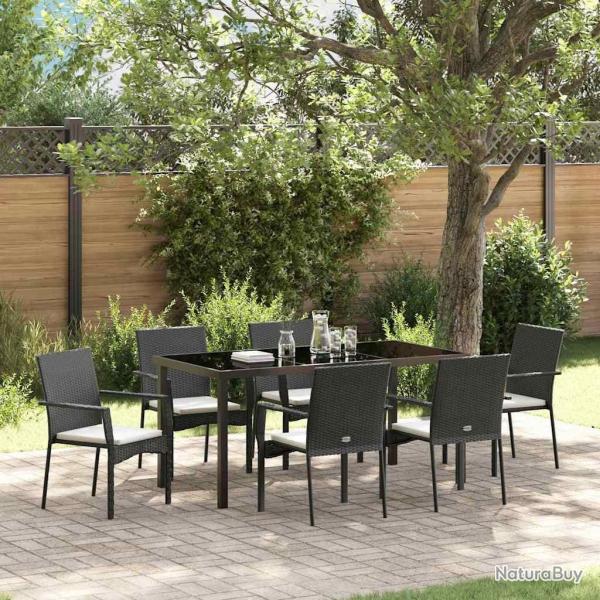 Ensemble de salle � manger pour jardin 7 pcs Noir polyrotin
