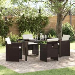Ensemble de salle &agrave; manger pour jardin 5 pcs Marron polyrotin