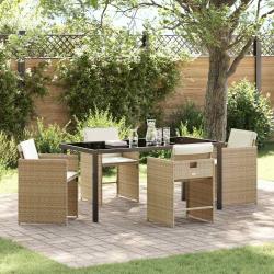 Ensemble de salle &agrave; manger pour jardin 5 pcs Beige polyrotin