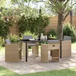 Ensemble de salle &agrave; manger pour jardin 5 pcs Beige polyrotin