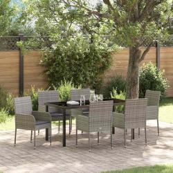 Ensemble de salle &agrave; manger pour jardin 7 pcs Gris polyrotin