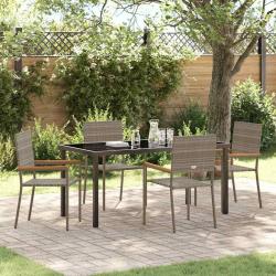 Ensemble de salle &agrave; manger pour jardin 5 pcs Gris polyrotin