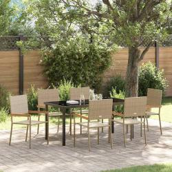 Ensemble de salle &agrave; manger pour jardin 7 pcs Beige polyrotin