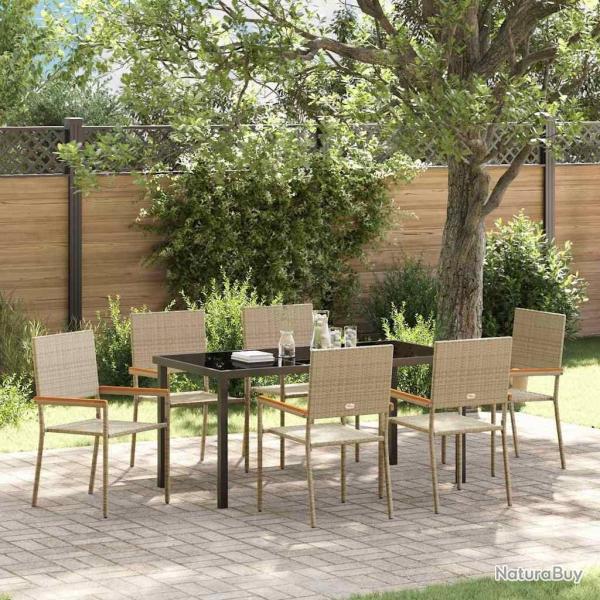 Ensemble de salle � manger pour jardin 7 pcs Beige polyrotin