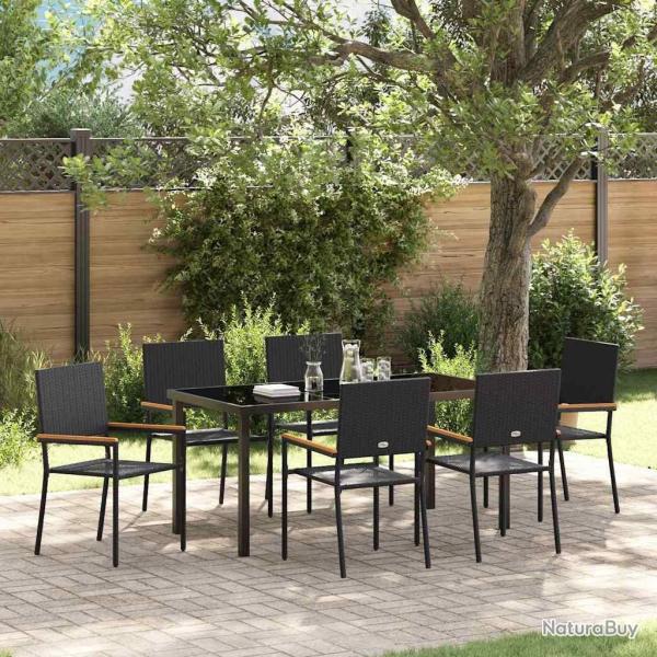 Ensemble de salle � manger pour jardin 7 pcs Noir polyrotin