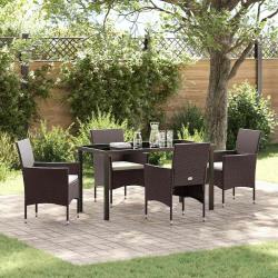 Ensemble de salle &agrave; manger pour jardin 5 pcs Marron polyrotin
