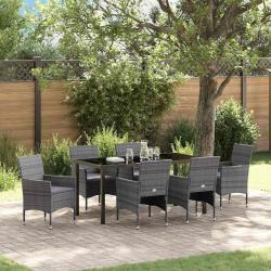 Ensemble de salle &agrave; manger pour jardin 7 pcs Gris polyrotin