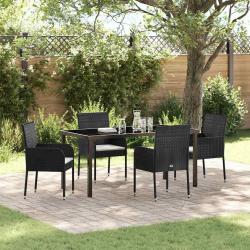 Ensemble de salle &agrave; manger pour jardin 5 pcs Noir polyrotin