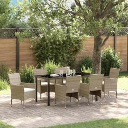 Ensemble de salle &agrave; manger pour jardin 7 pcs Beige polyrotin