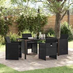Ensemble de salle &agrave; manger pour jardin 5 pcs Noir polyrotin