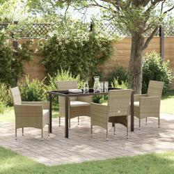 Ensemble de salle &agrave; manger pour jardin 5 pcs Beige polyrotin