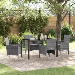 Ensemble de salle &agrave; manger pour jardin 5 pcs Gris polyrotin