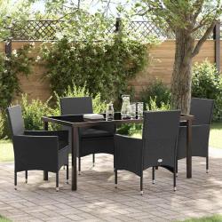 Ensemble de salle &agrave; manger pour jardin 5 pcs Noir polyrotin