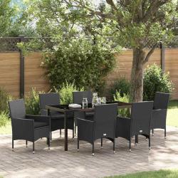 Ensemble de salle &agrave; manger pour jardin 7 pcs Noir polyrotin