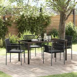 Ensemble de salle &agrave; manger pour jardin 5 pcs Noir Rotin PE