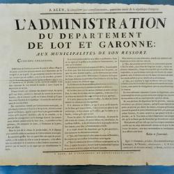 Affiche r&eacute;volutionnaire originale de l'An IV - Agen.