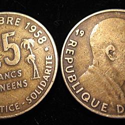 Guin&eacute;e ,  piece de 25 francs (travail-justice-solidarit&eacute;) 1958 ttb