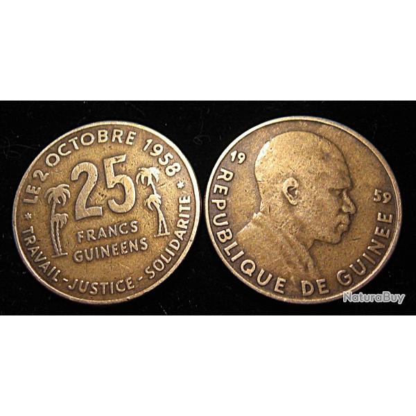 Guin�e ,  piece de 25 francs (travail-justice-solidarit�) 1958 ttb
