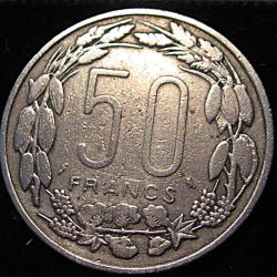 Afrique centrale , piece de 50 francs (congo-gabon-tchad) 1961 ttb