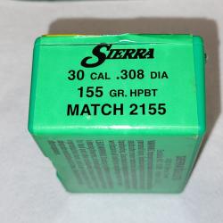 1 boite de 100 ogives sierra match king .30 cal 308 155 grs HPBT r&eacute;f 2155