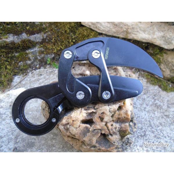 Couteau Karambit Ouverture Kinematic Black Lame Acier Inox Manche Acier Clip Griffe D'Ours Claw